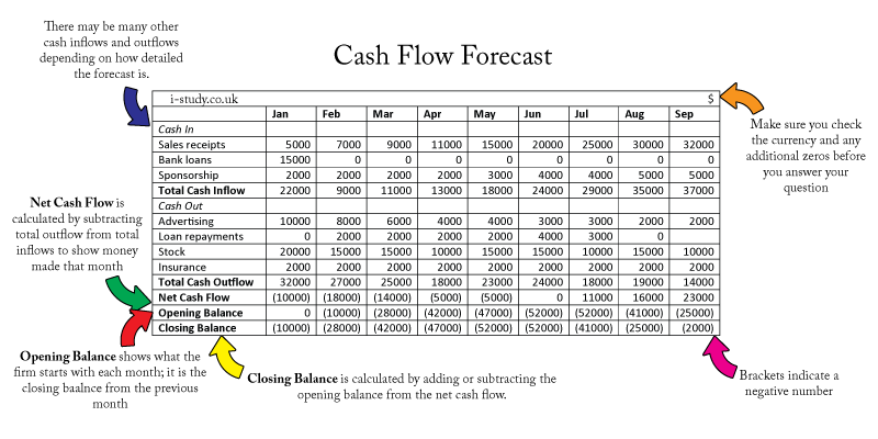 IGCSE business studies cash flow forecast