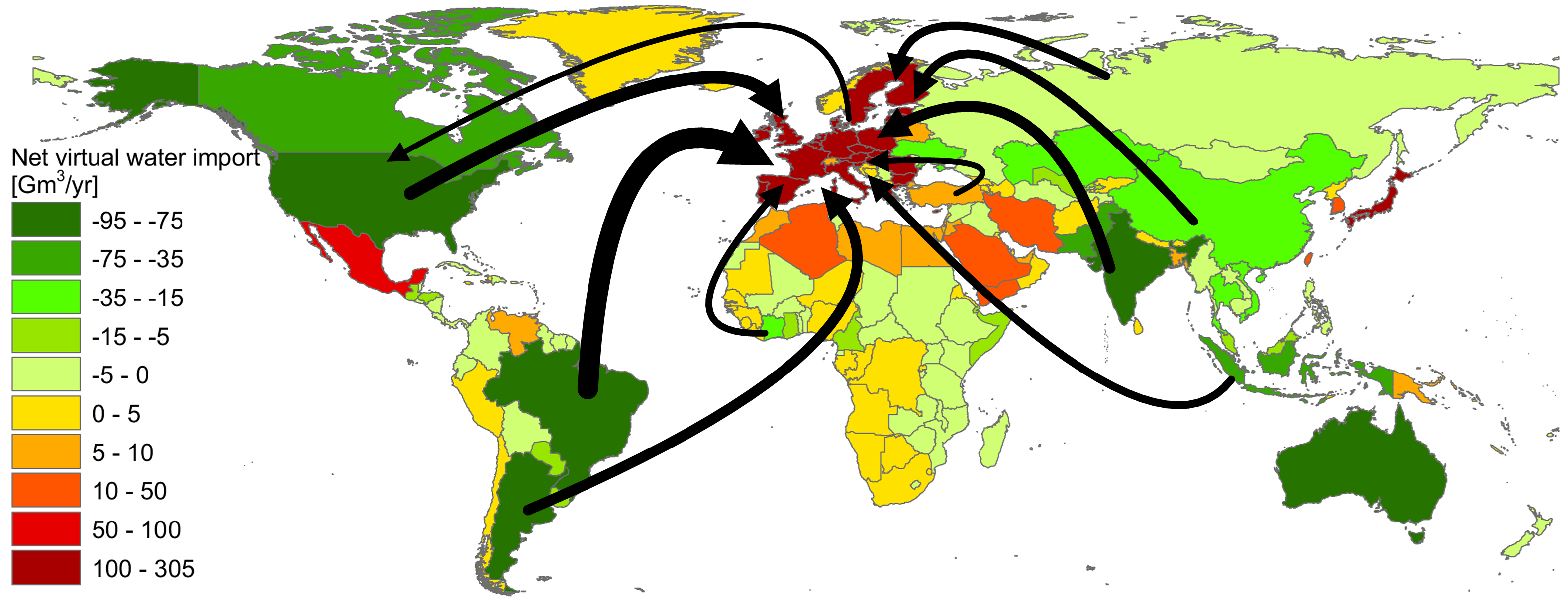 Virtual water flows, Europe, source